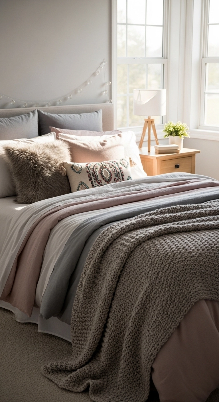 teen girl bedroom ideas with layered bedding and a focal point bed