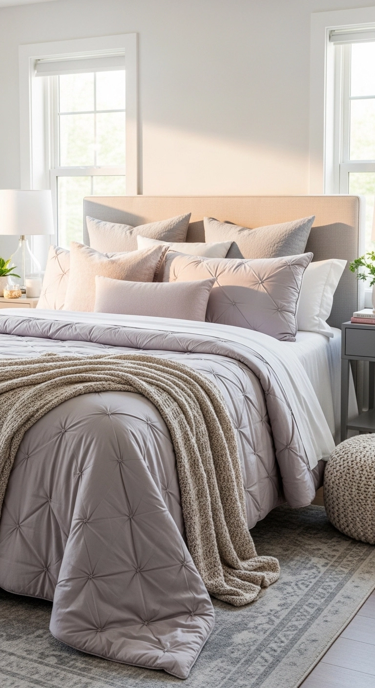 girly room dcore ideas with layered bedding and soft textured pillows