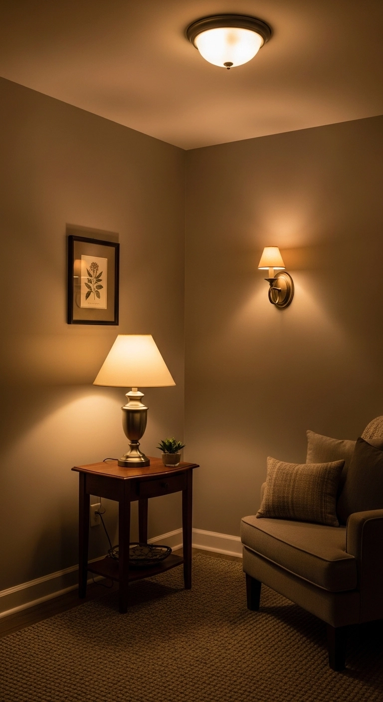 small room decor ideas with layered lighting for a cozy feel