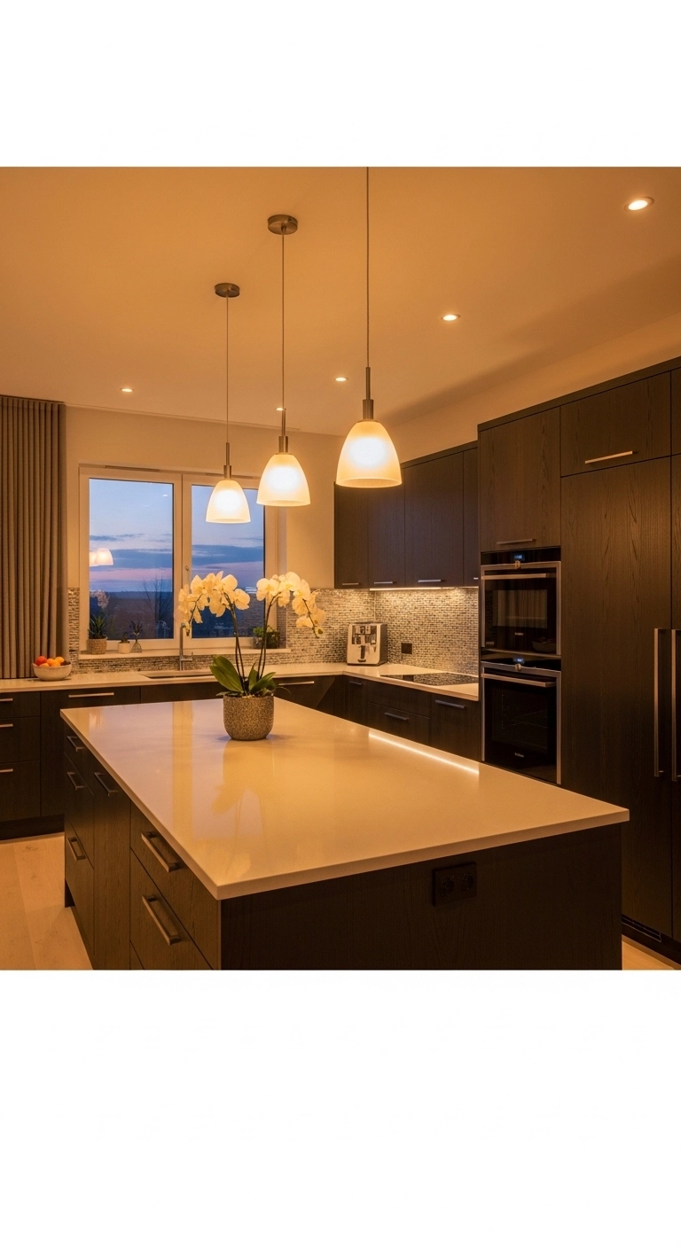 Kitchen ideas with layered lighting and pendant lights