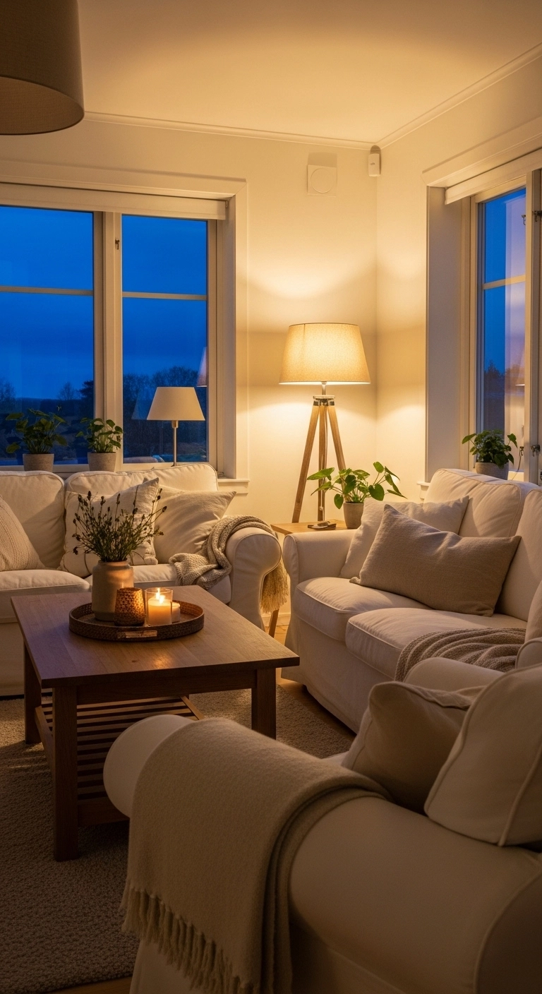 White living room ideas with layered ivory and cream tones