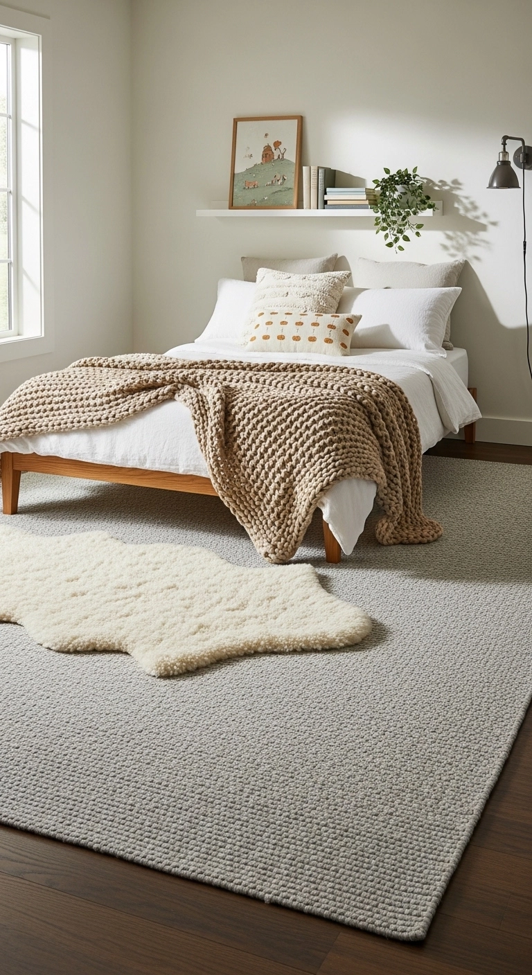 boys bedroom ideas with layered rugs and warm cozy bedroom styling