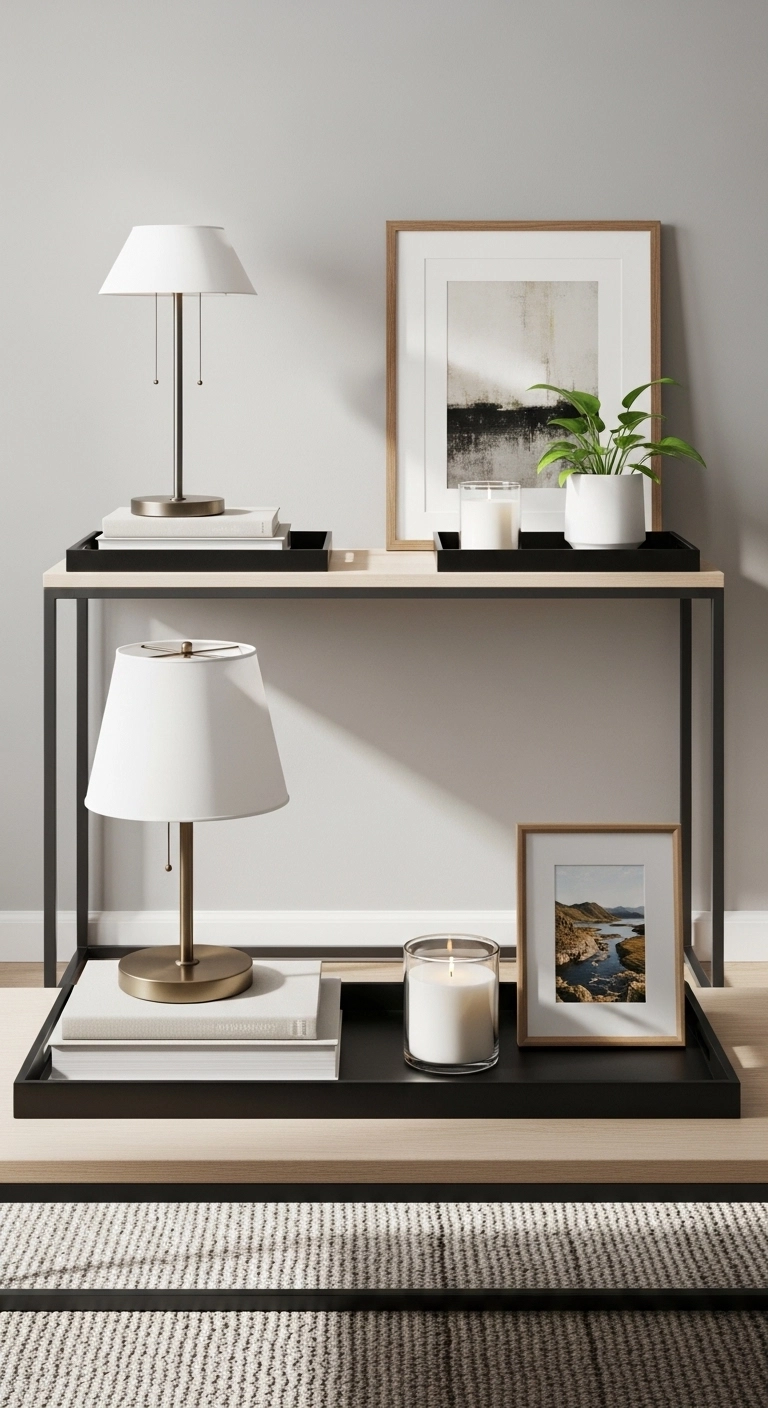 easy home decor updates with a styled coffee table and console