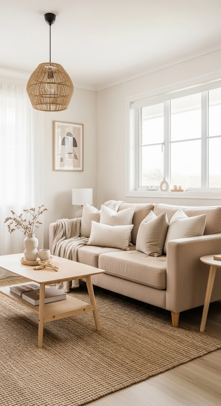 Small home interior design ideas with light colors and soft neutral decor