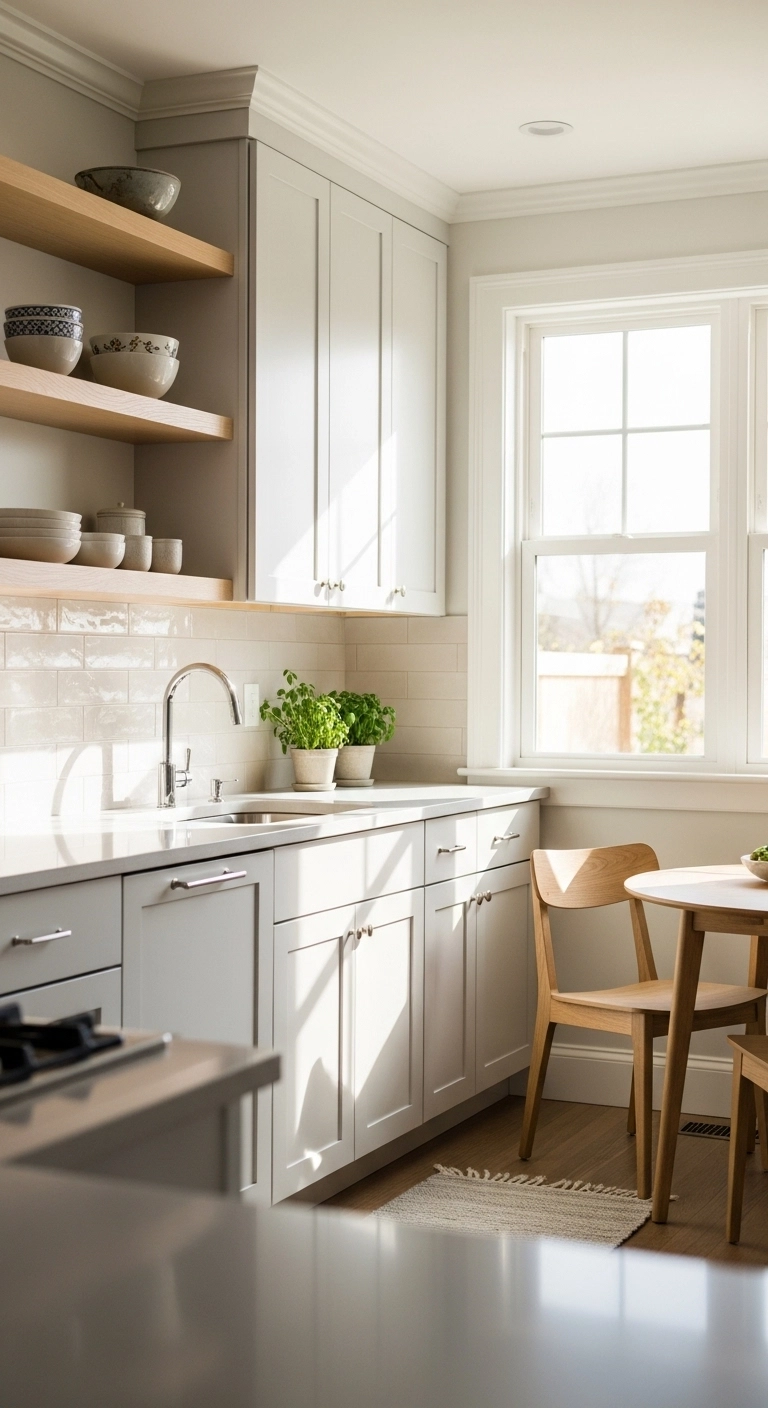 Small kitchen design ideas with light cabinets and airy color palette