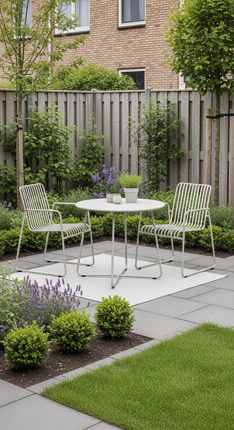 small backyard landscape design ideas with light outdoor furniture