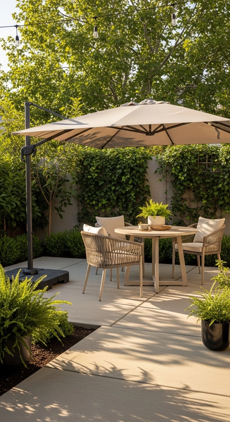 small backyard patio ideas with light shade over a small patio