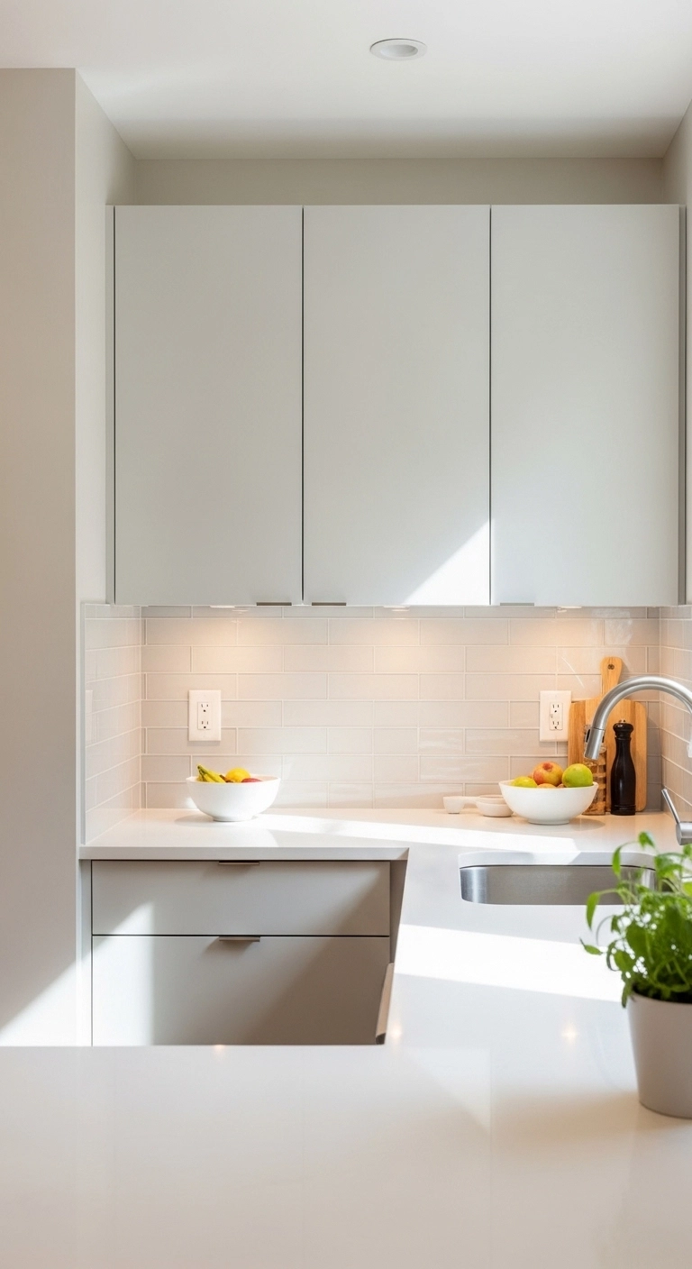 kitchen ideas for small spaces with light upper cabinets and open feel