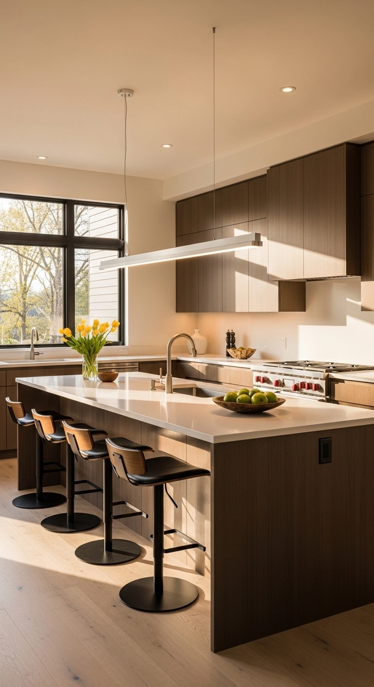 Kitchen lighting ideas with a linear fixture over a long island