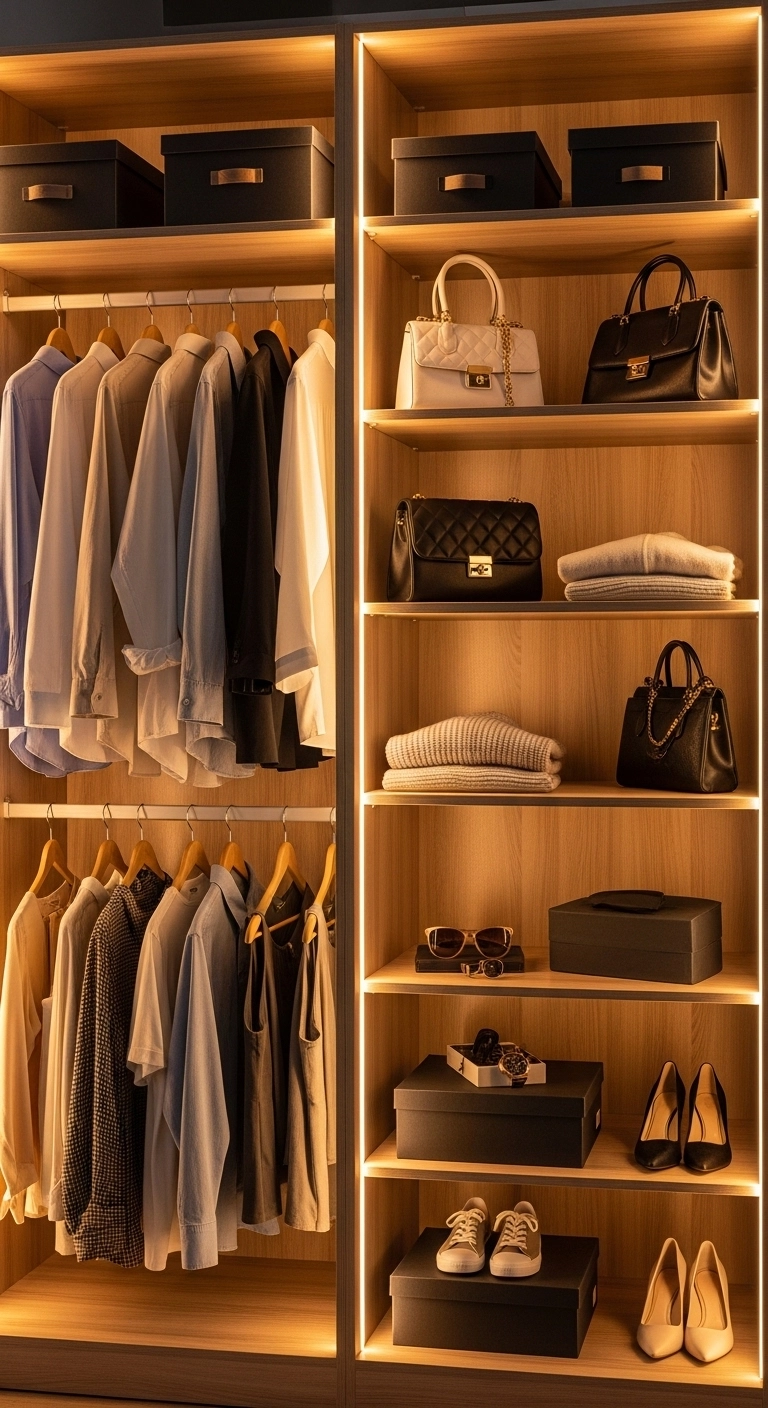 wardrobe decor ideas with built-in wardrobe lighting