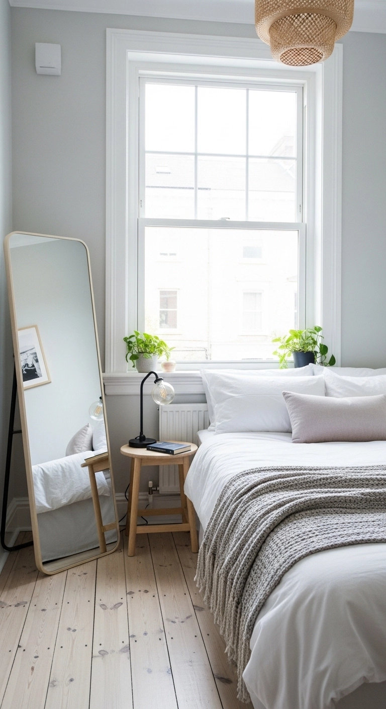 small room decor ideas with a mirror reflecting natural light