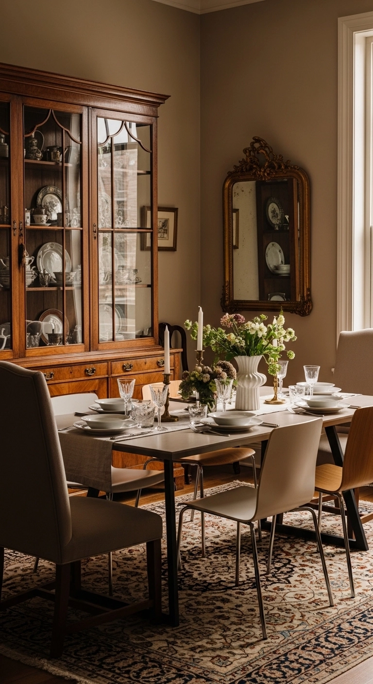 Dining room ideas mixing vintage and modern furniture for a personal feel