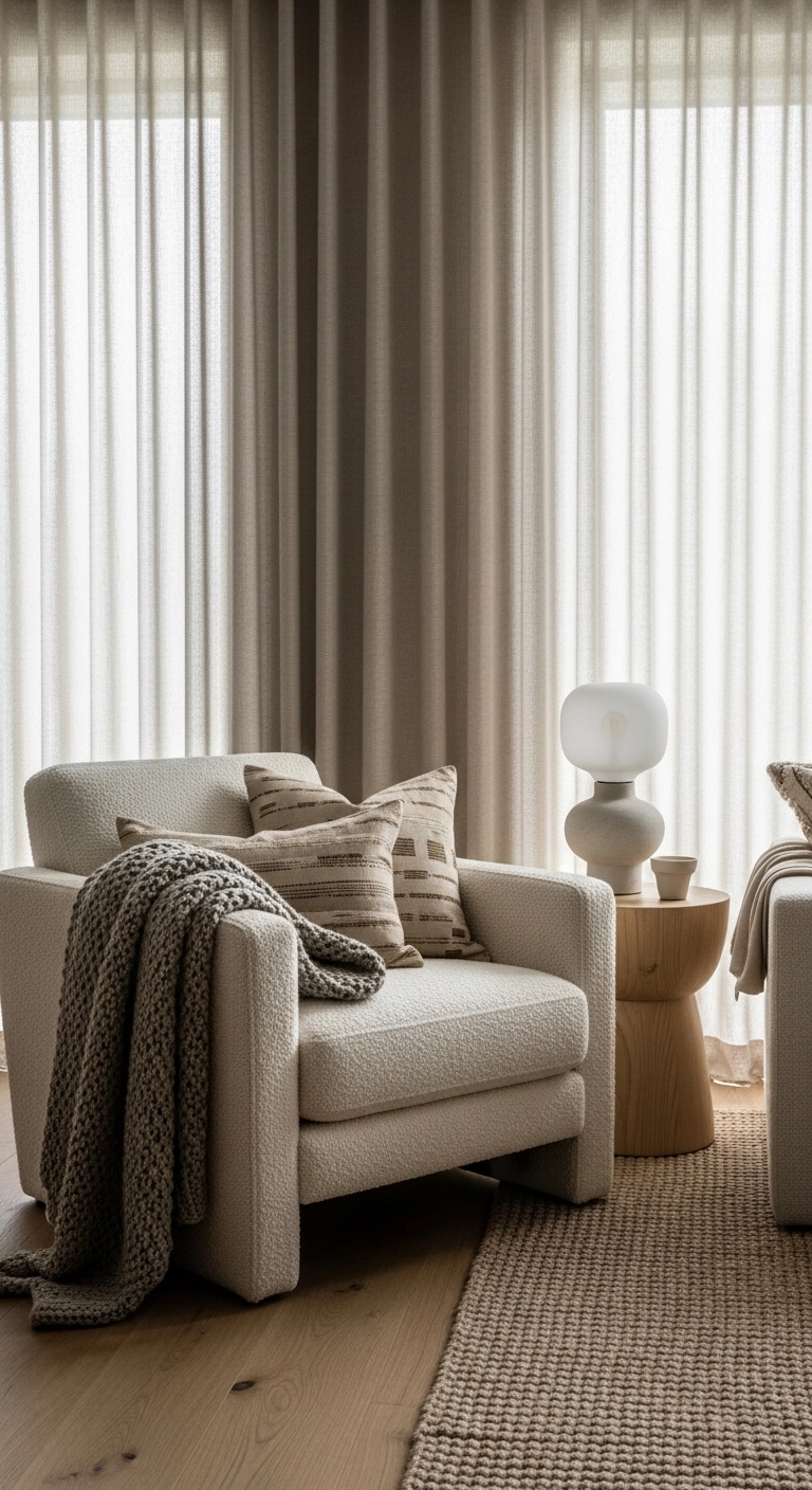 house decor with mixed textures in a warm modern living room