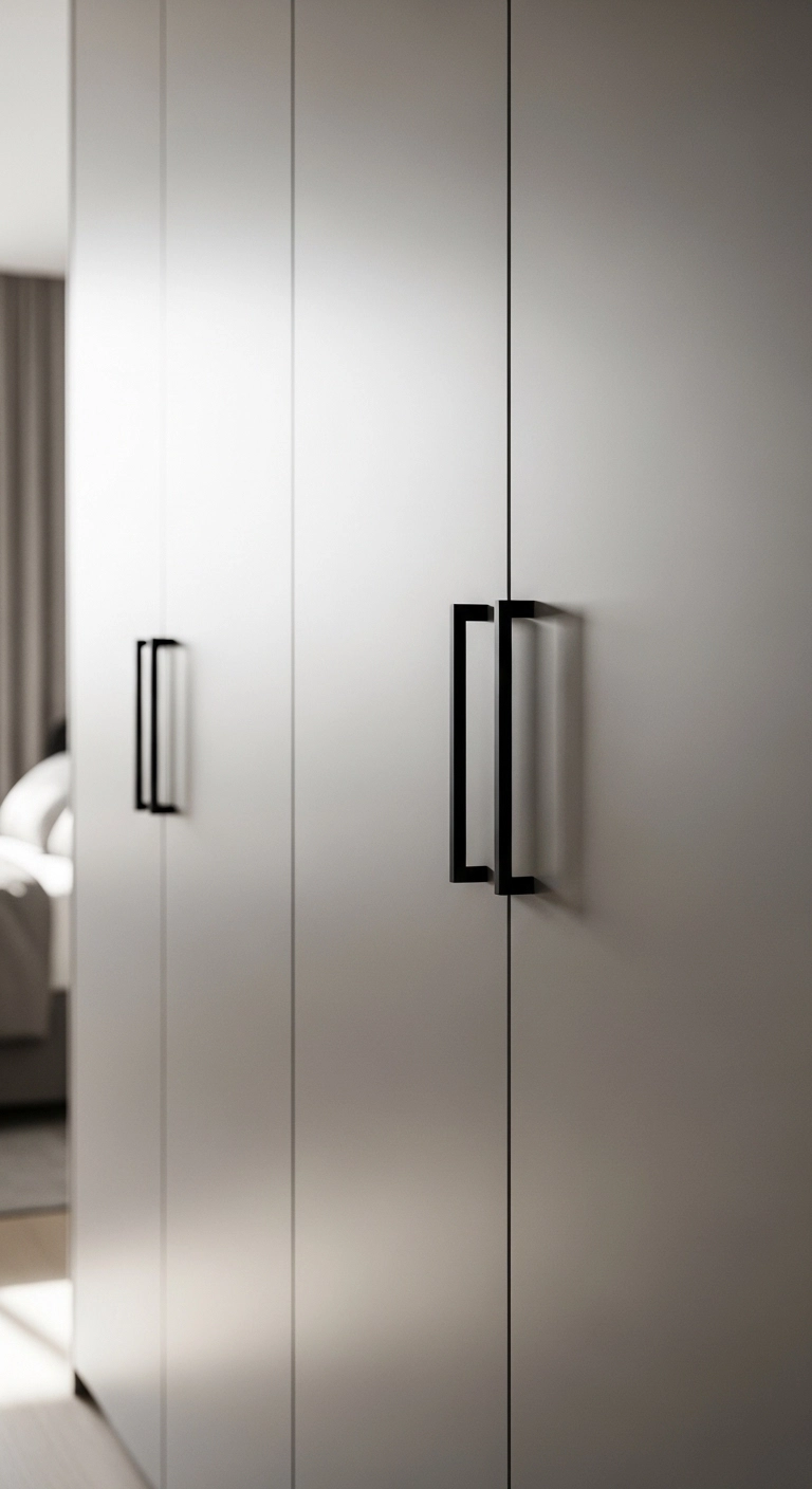 wardrobe decor ideas with modern black handles on matte doors