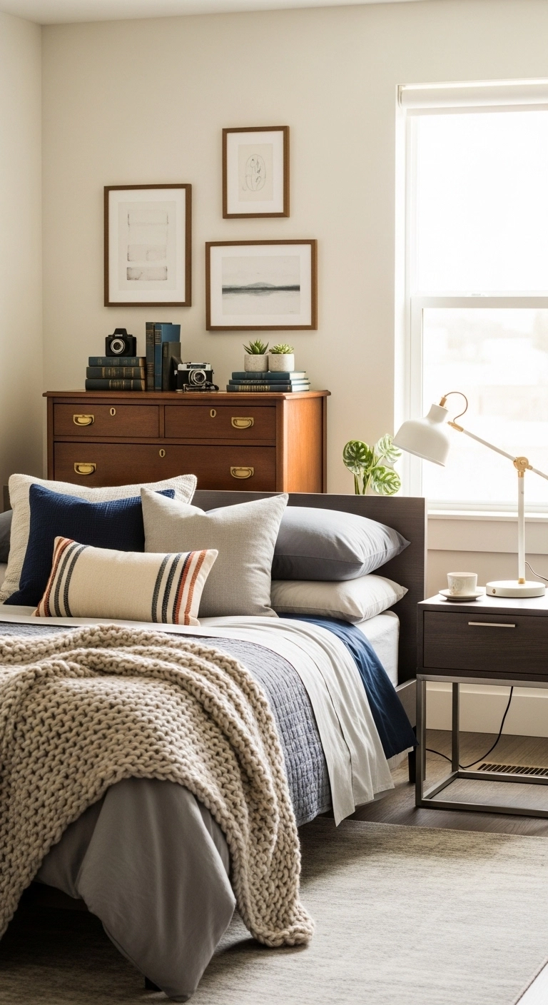 boys bedroom ideas mixing modern furniture with vintage wooden dresser