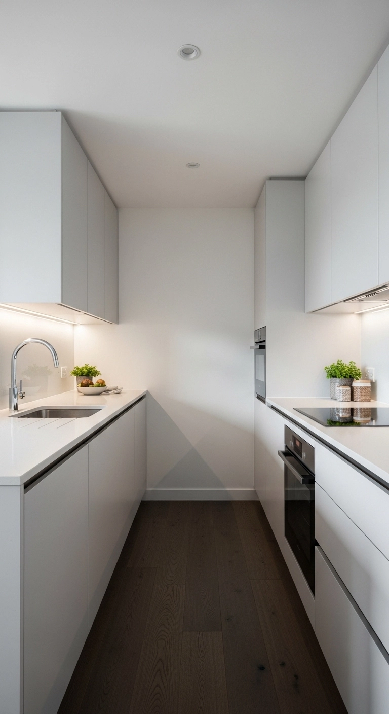 galley kitchen ideas with a more open and airy narrow layout