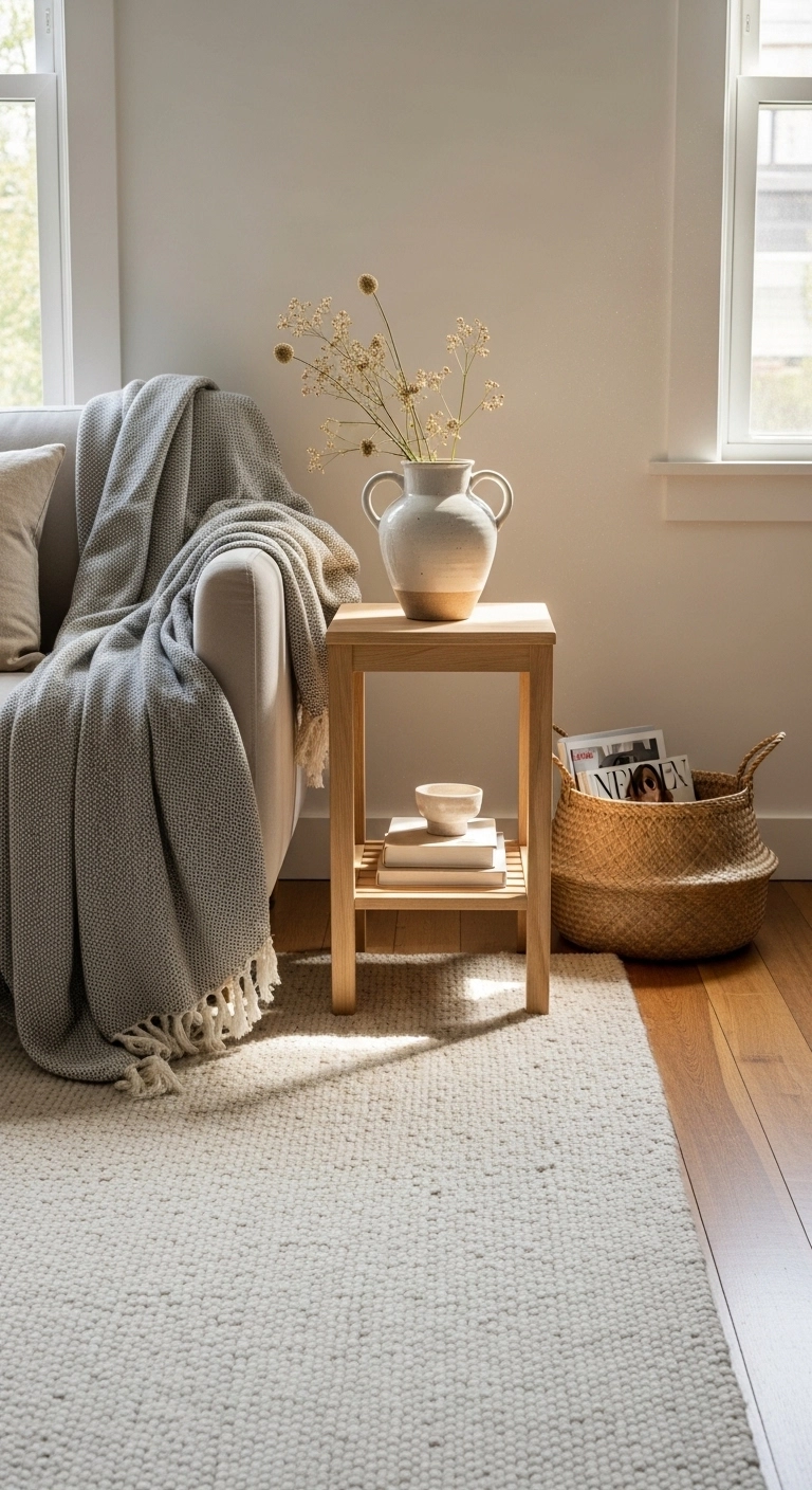 easy home decor updates with natural wood and woven textures