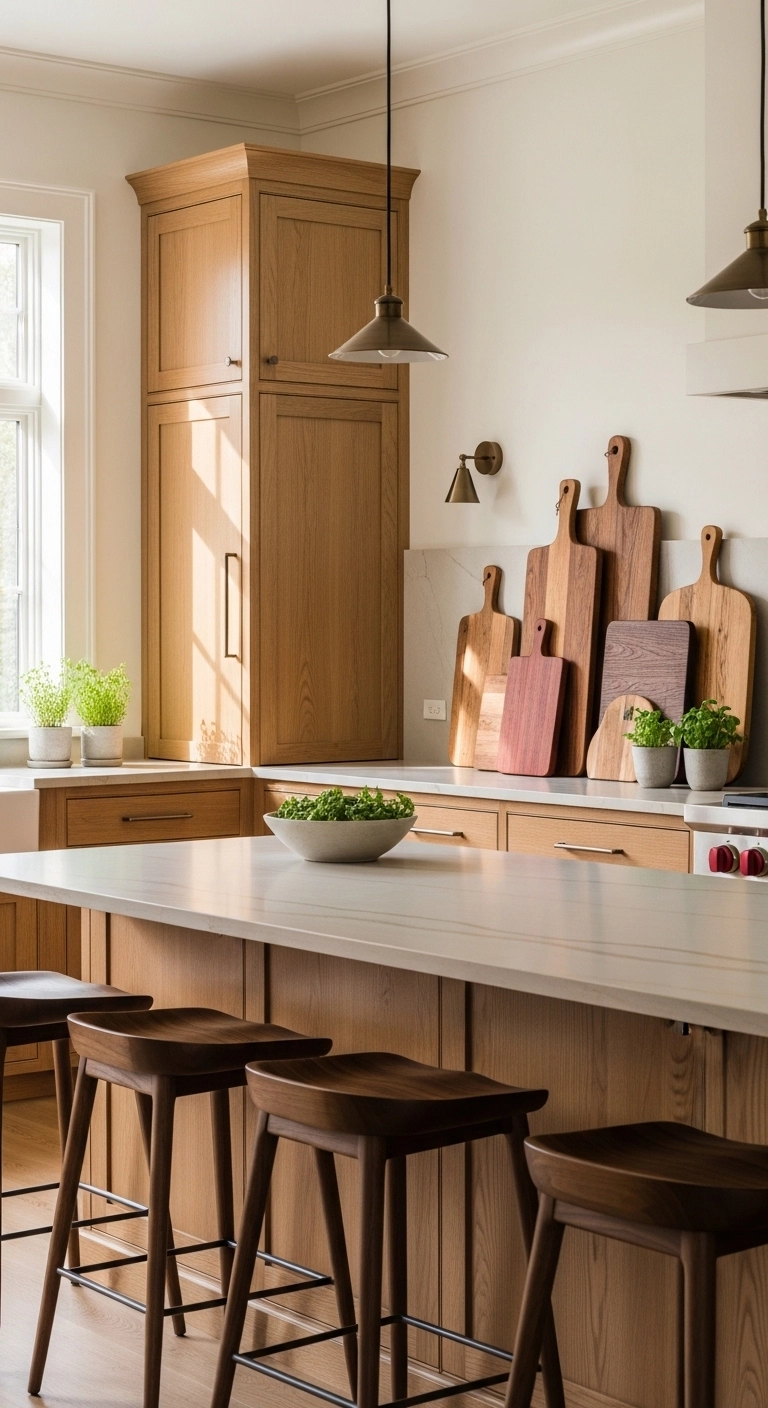 warm kitchen aesthetic with oak cabinets and wood accents