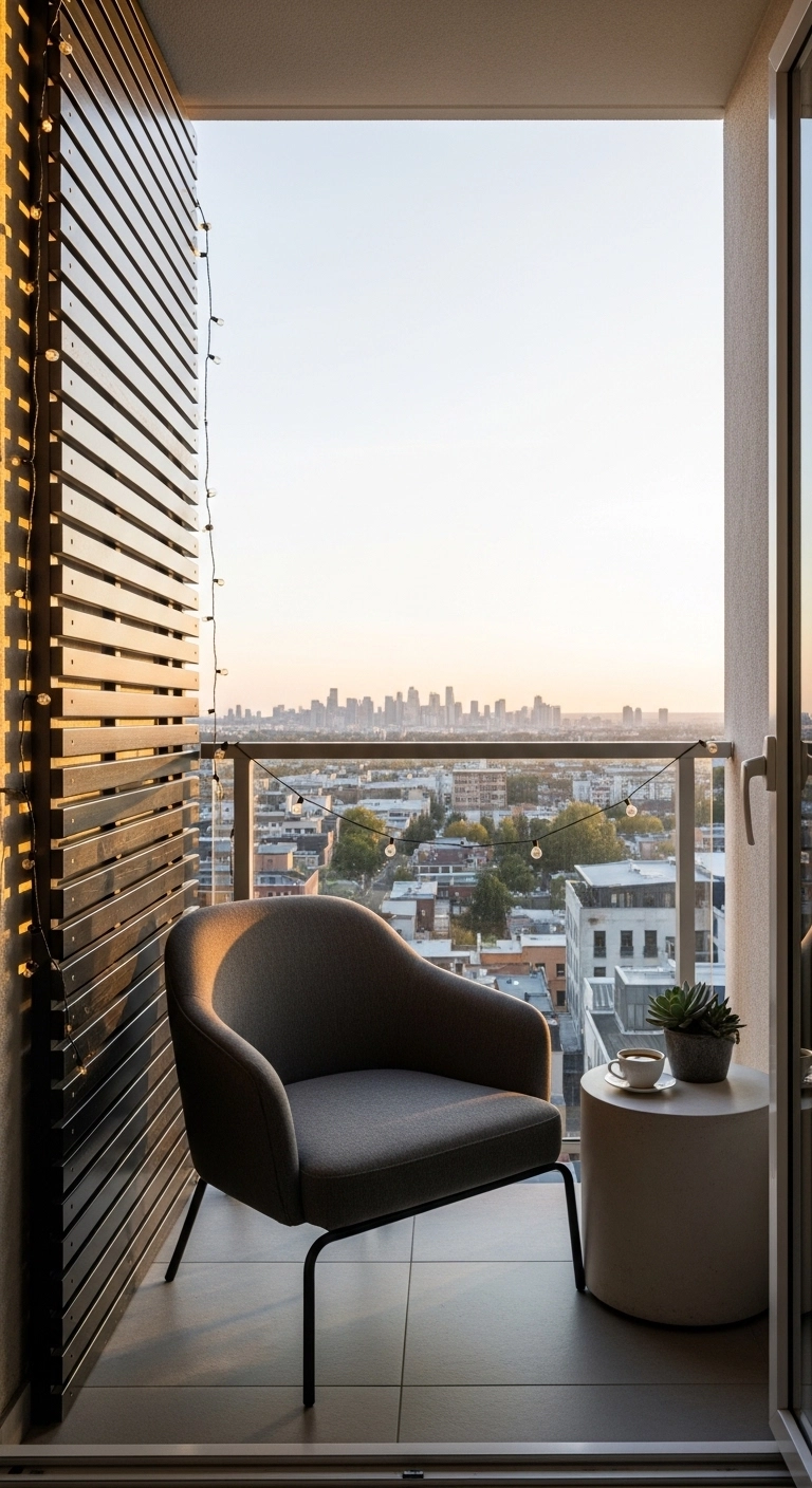 Balcony privacy ideas using one side screen to create a sheltered seating area