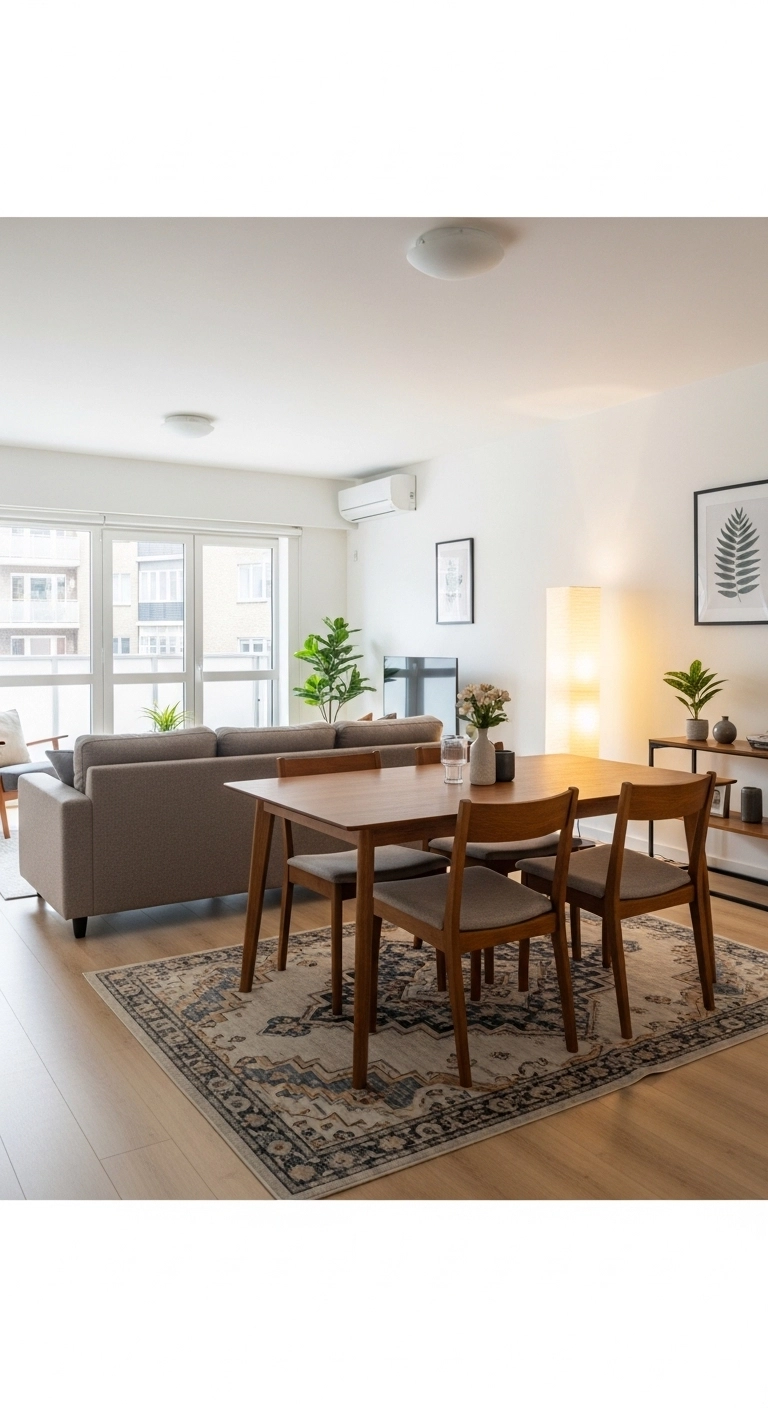 decorating a rental with furniture zones in an open-plan apartment