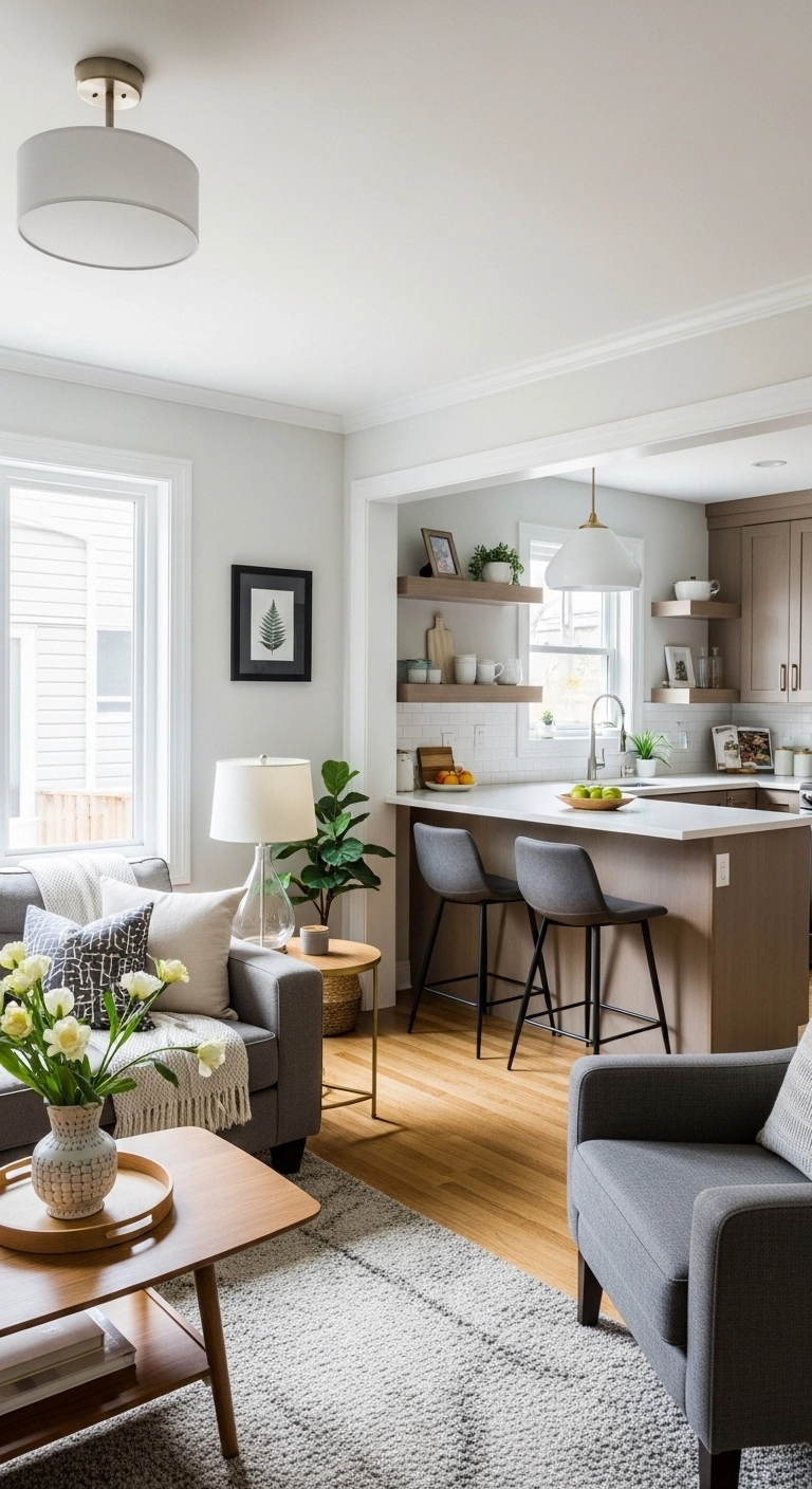 small home renovation ideas with an open wall between living room and kitchen