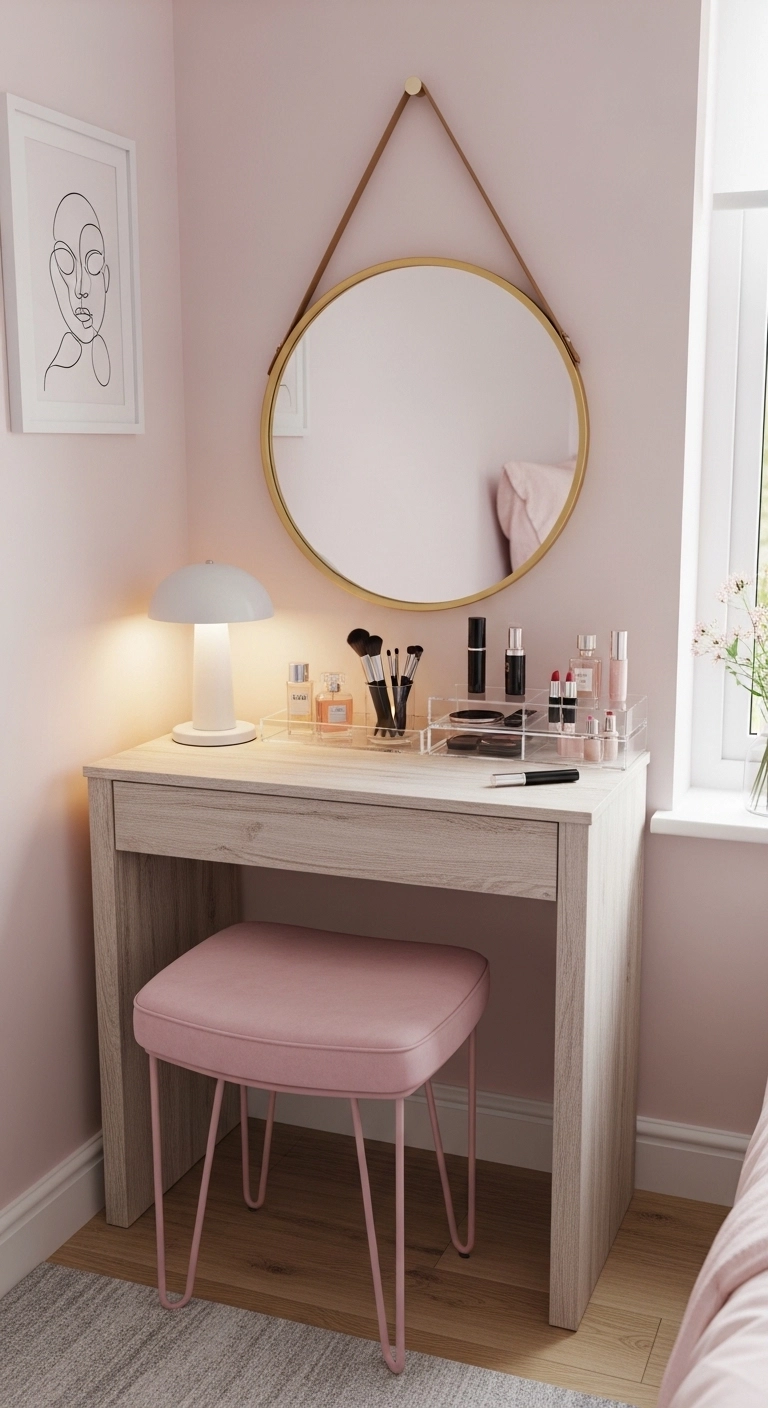 girly room dcore ideas with an organized vanity corner and mirror