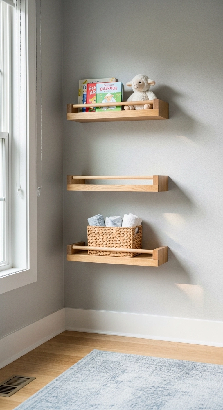 Small nursery ideas with an organized closet and storage bins