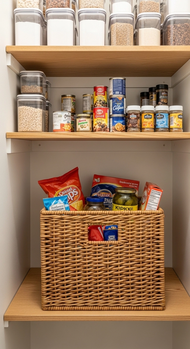small pantry ideas with an overflow bin for odd items