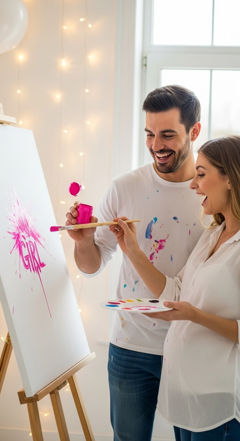 DIY gender reveal ideas with a paint reveal on canvas