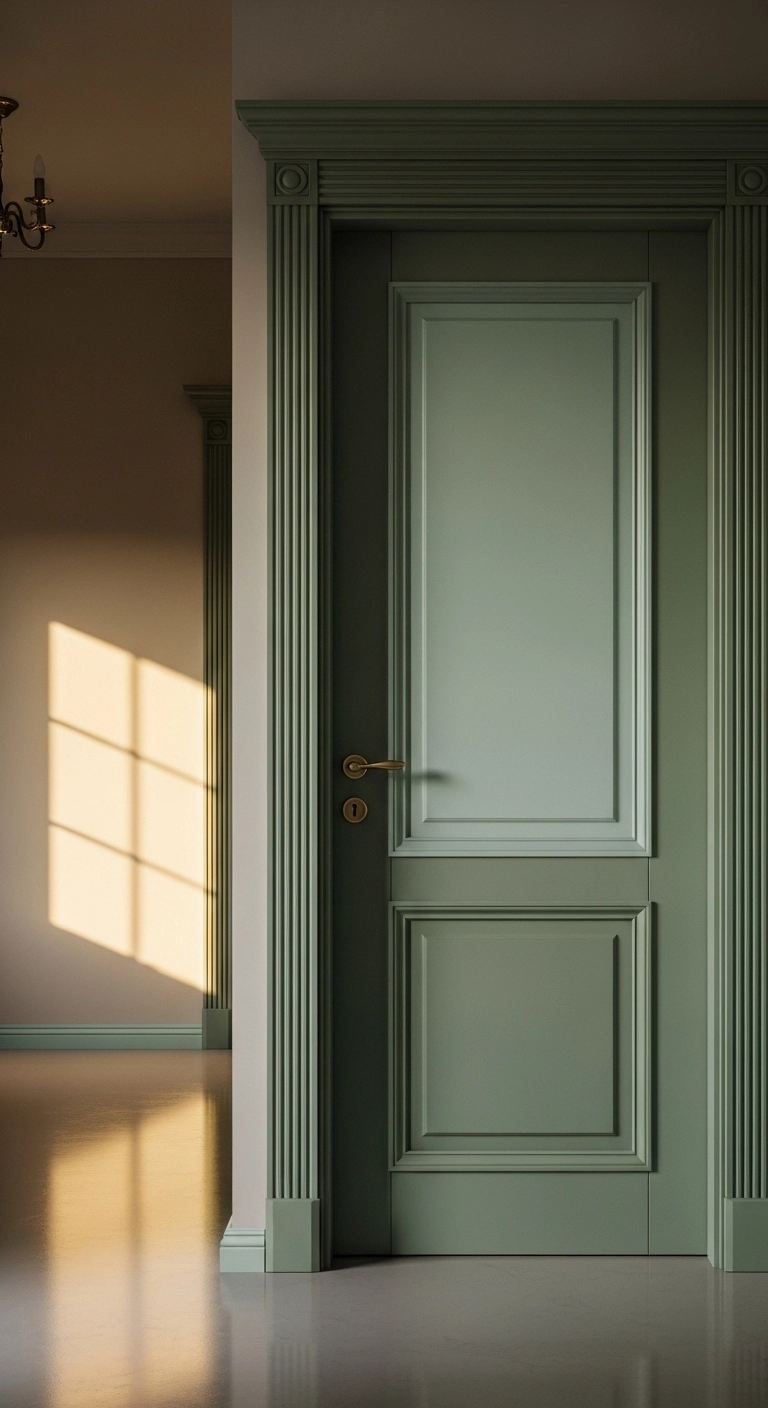 Door painting ideas featuring a paneled door painted in two subtle shades