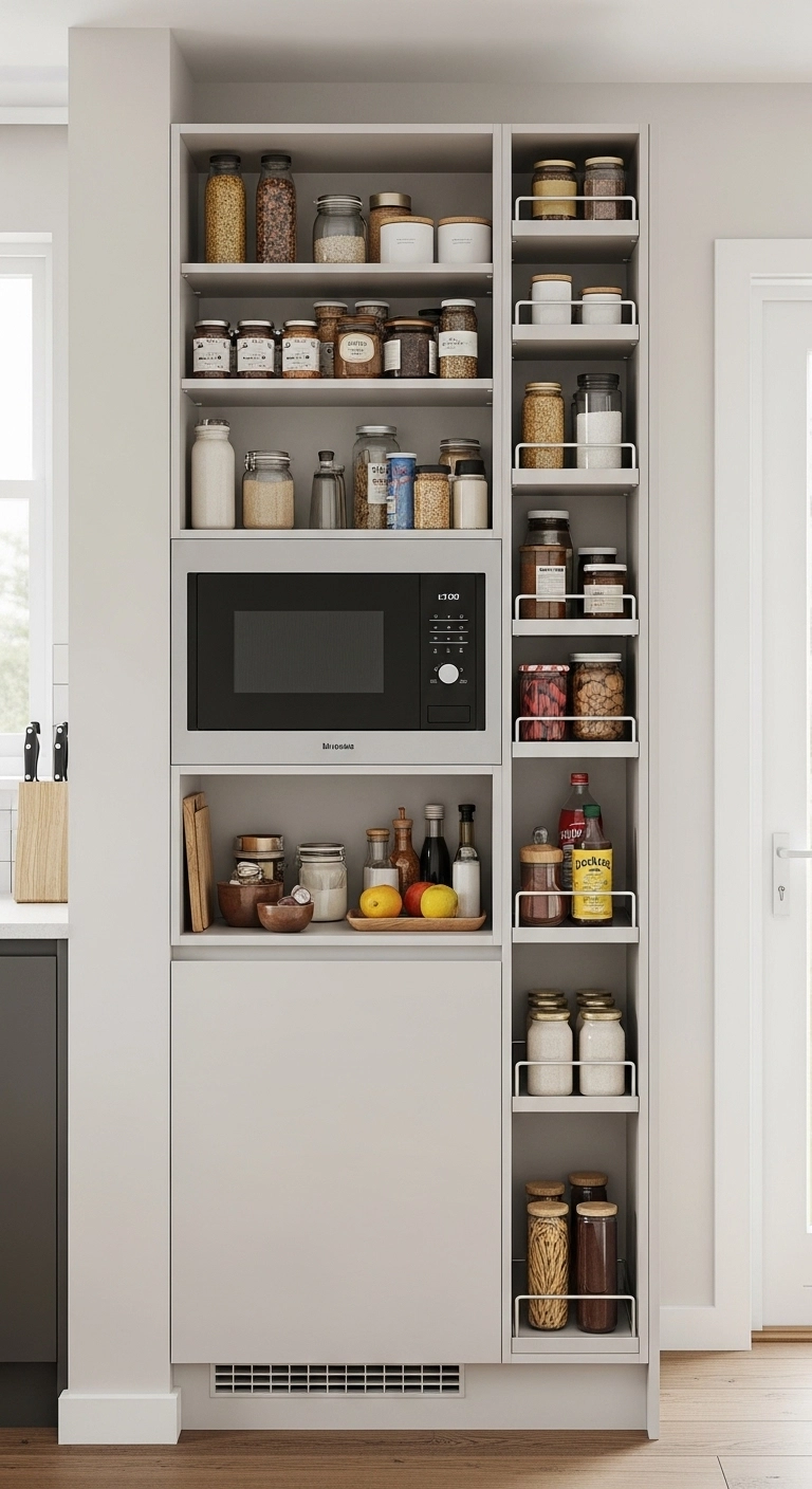 microwave location ideas with a pantry cabinet microwave