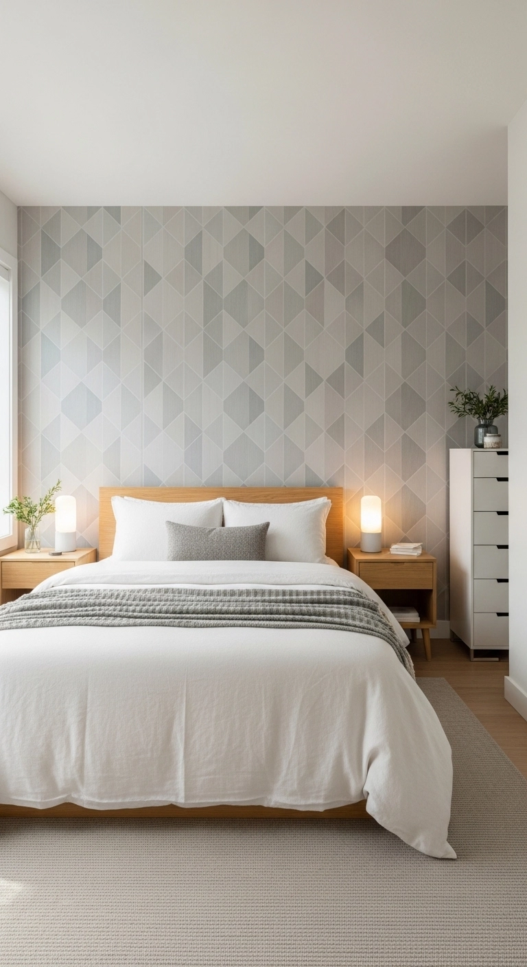 affordable bedroom ideas with a peel-and-stick accent wall in a modern bedroom