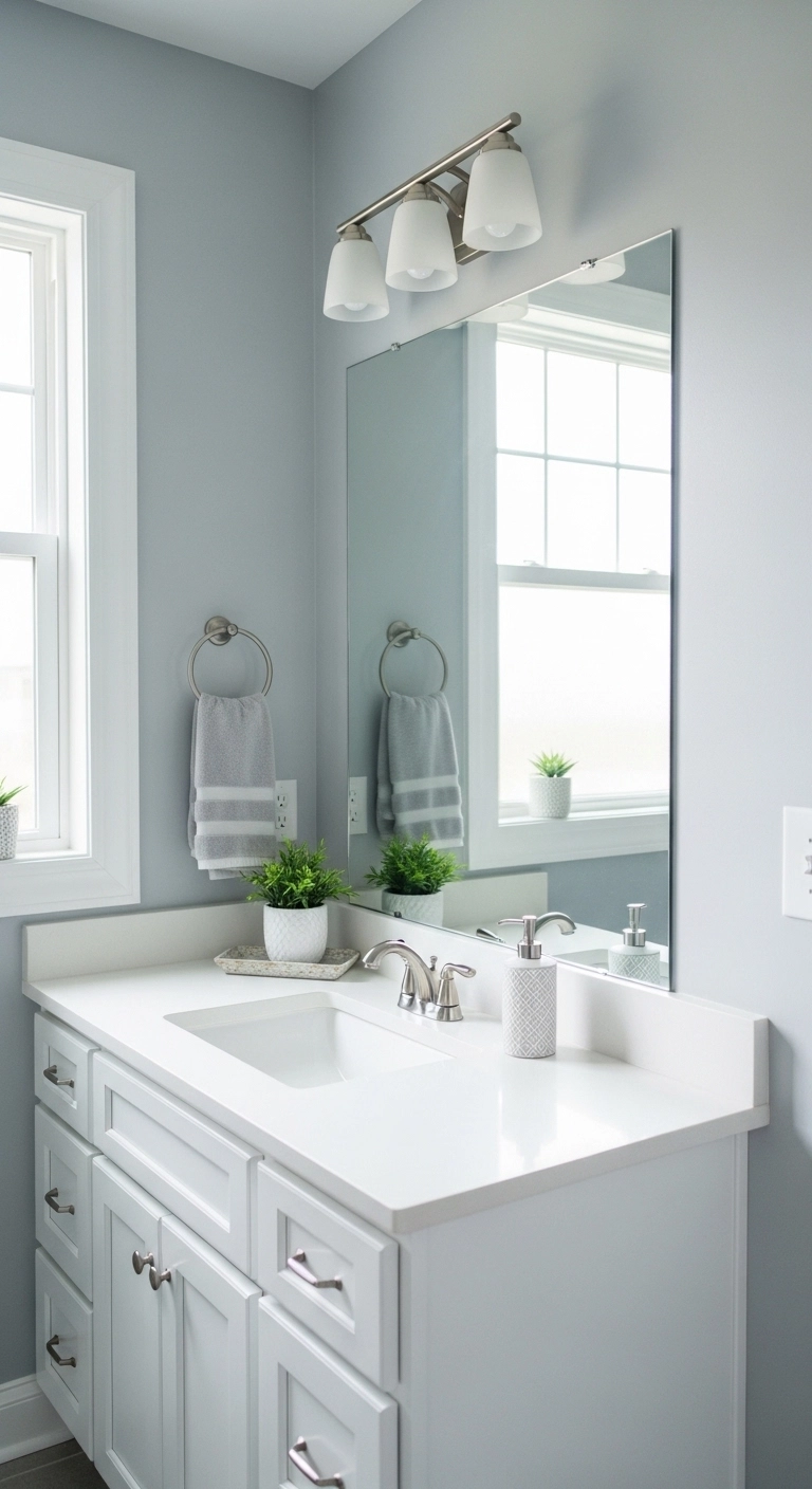Bathroom mirror ideas with a mirror sized properly to the vanity width