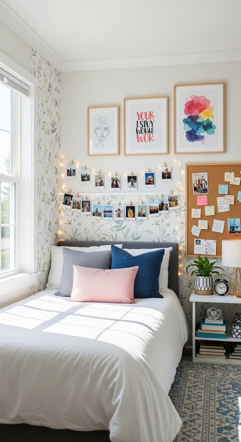 teen girl bedroom ideas with changeable wall decor and personal photo displays