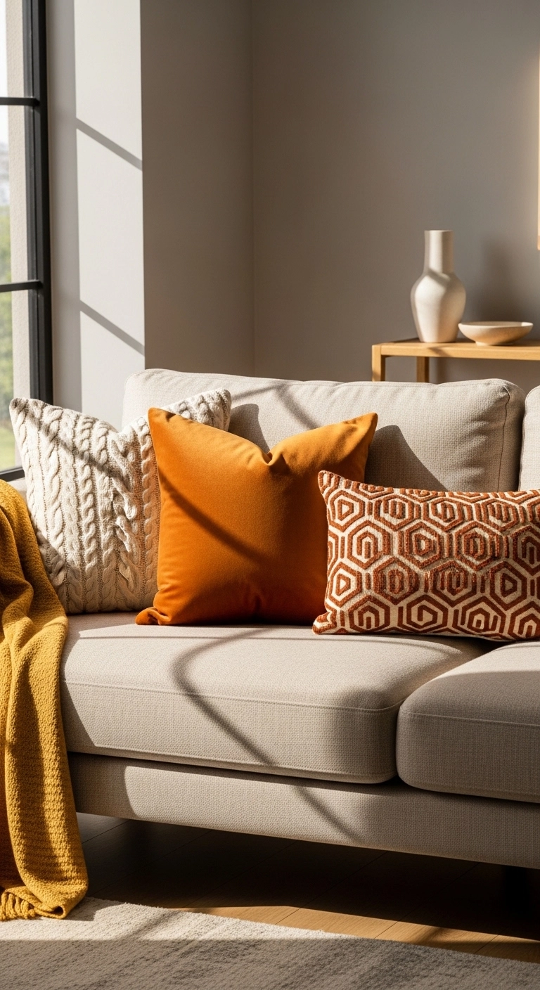 easy home decor updates with throw pillows and a soft blanket