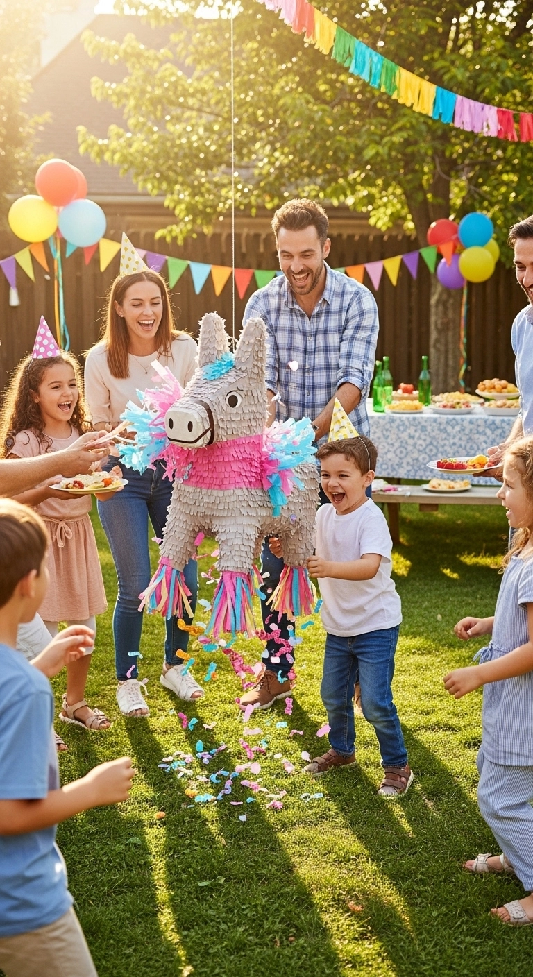 DIY gender reveal ideas with a piñata filled with reveal color