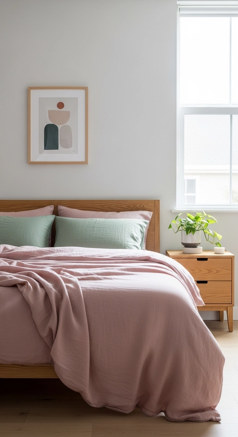 Pink bedroom ideas with sage green and dusty pink accents