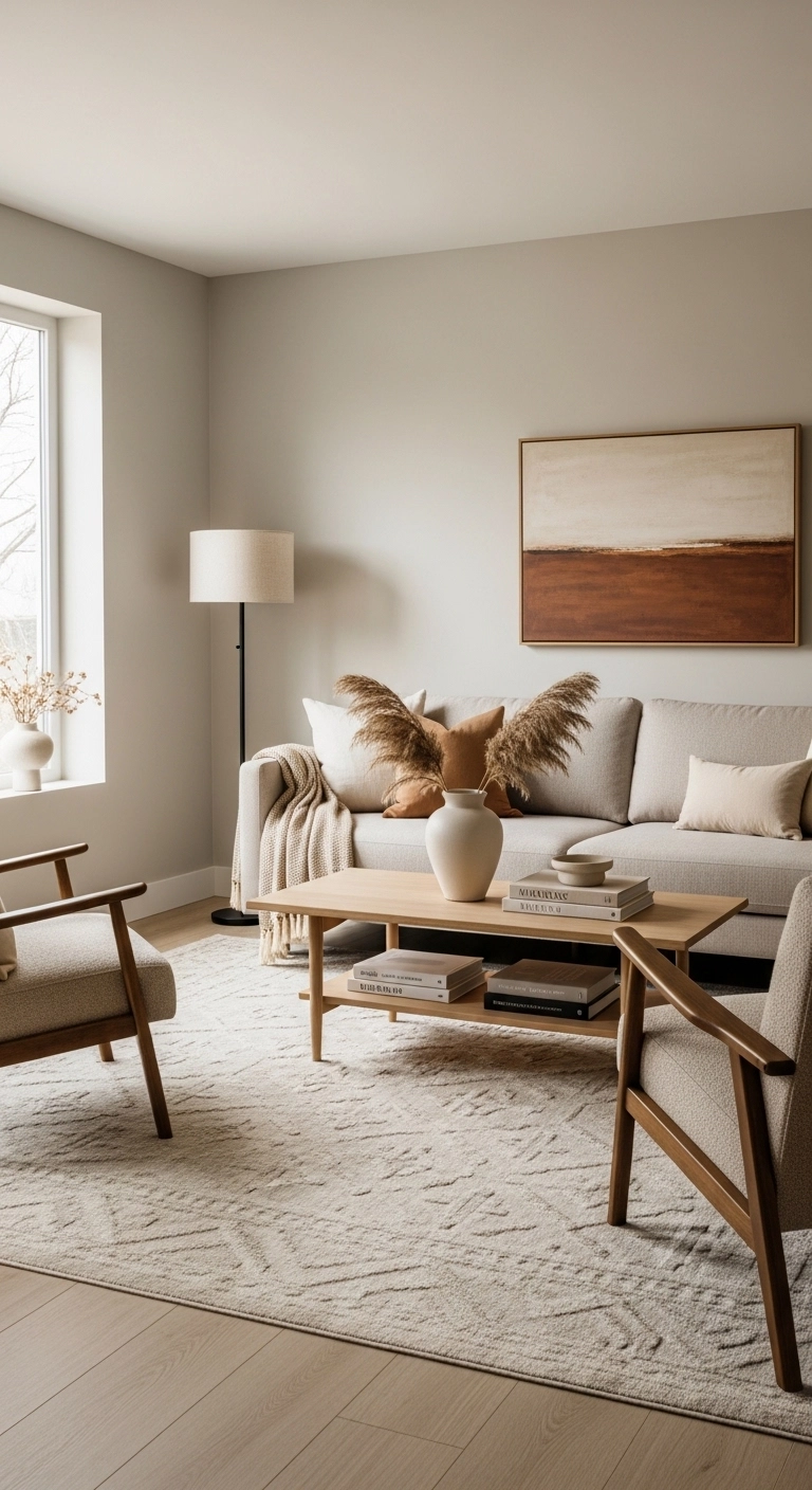 modern living room designs with a plush rug and clean-lined furniture