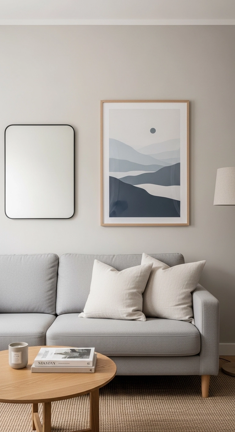 small living room decor ideas with quiet walls and simple art