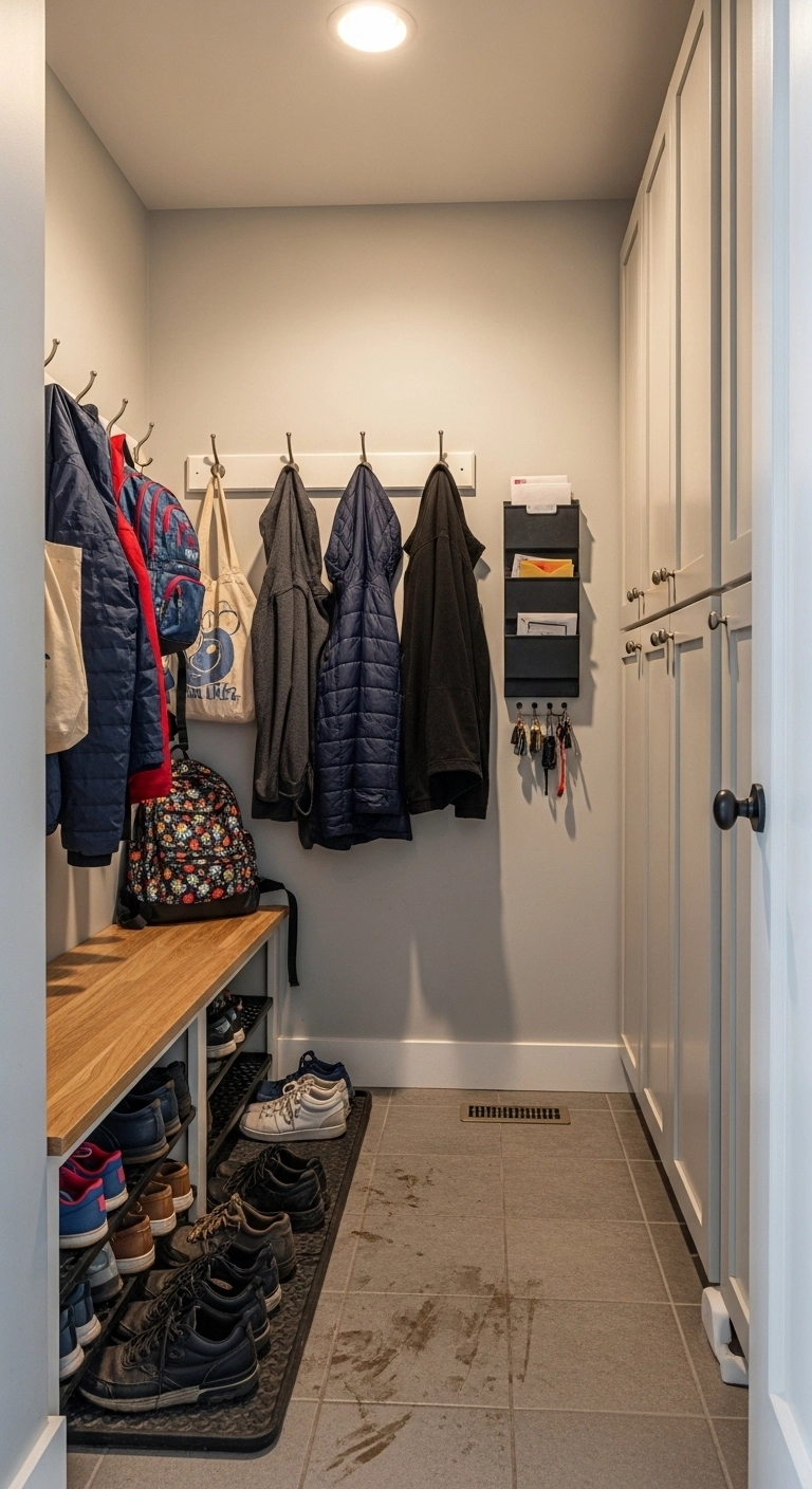 small mudroom ideas with zones for shoes bags coats and keys