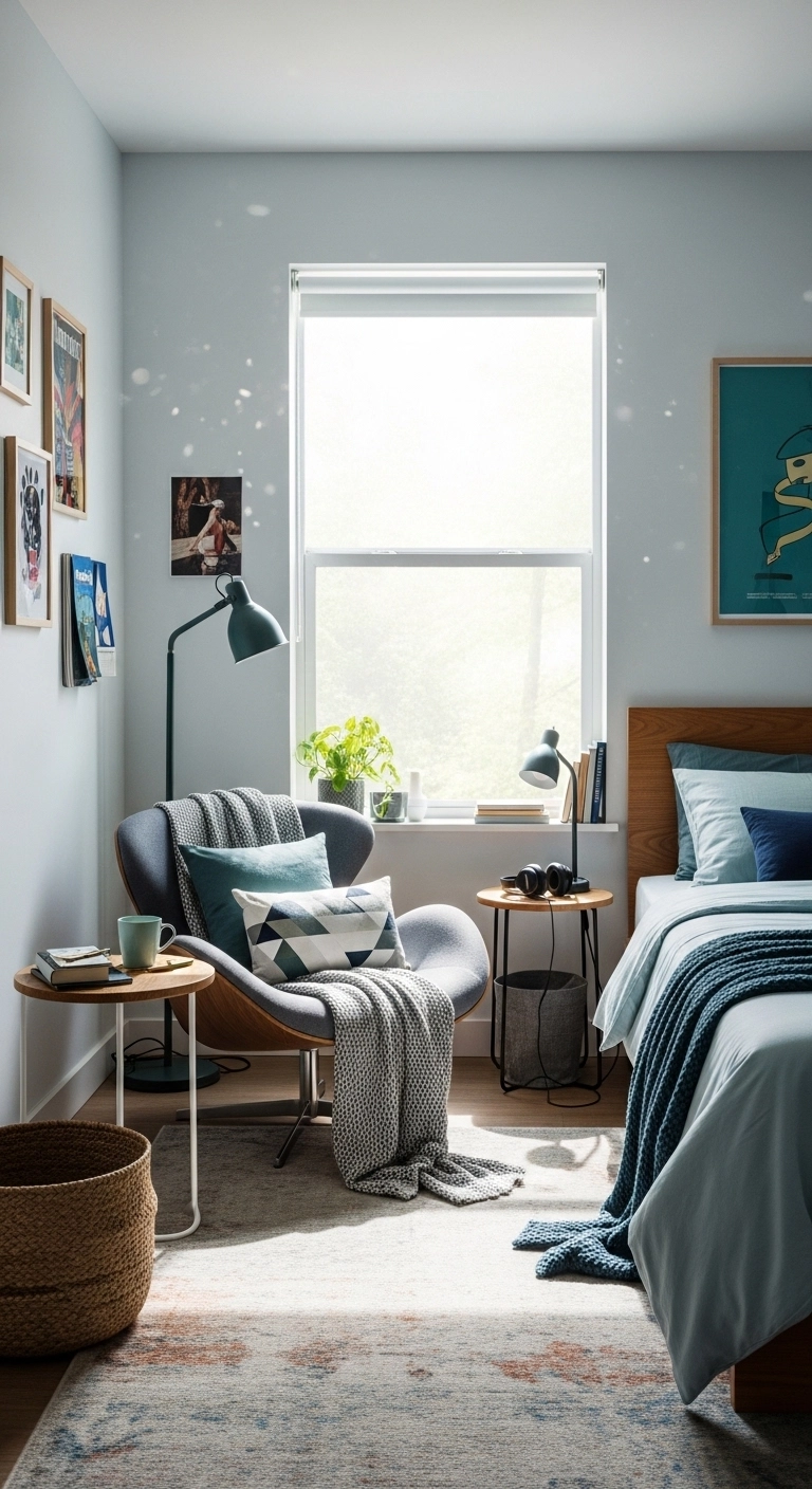 teenage boy bedroom ideas with a lounge chair corner