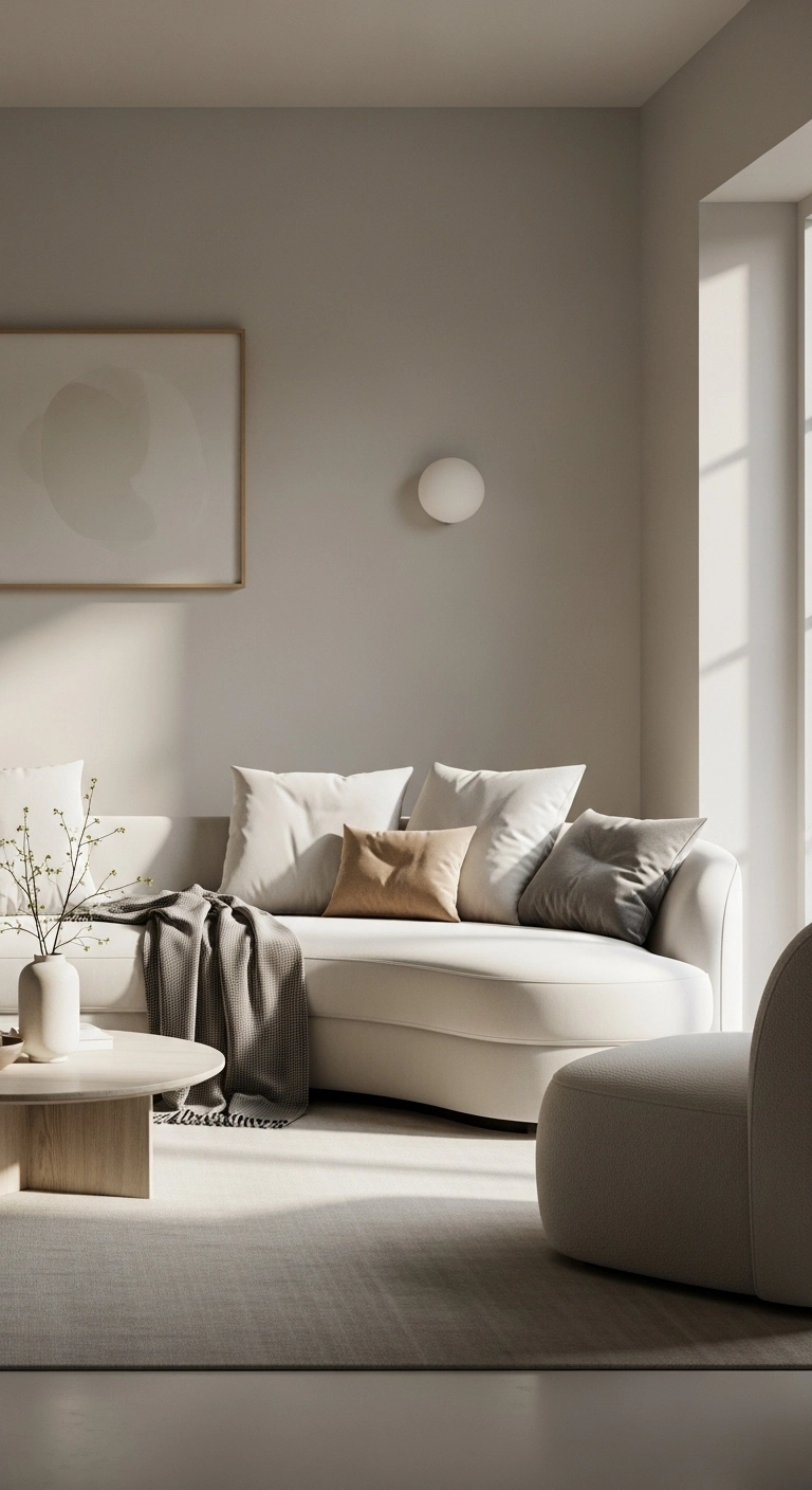 White living room ideas with a relaxed sofa and soft styling