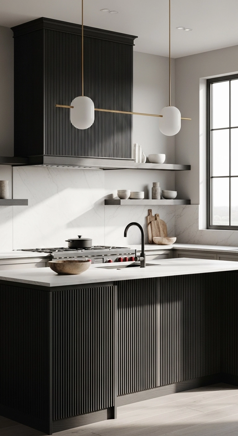 kitchen hood ideas with repeated hood finish in the room