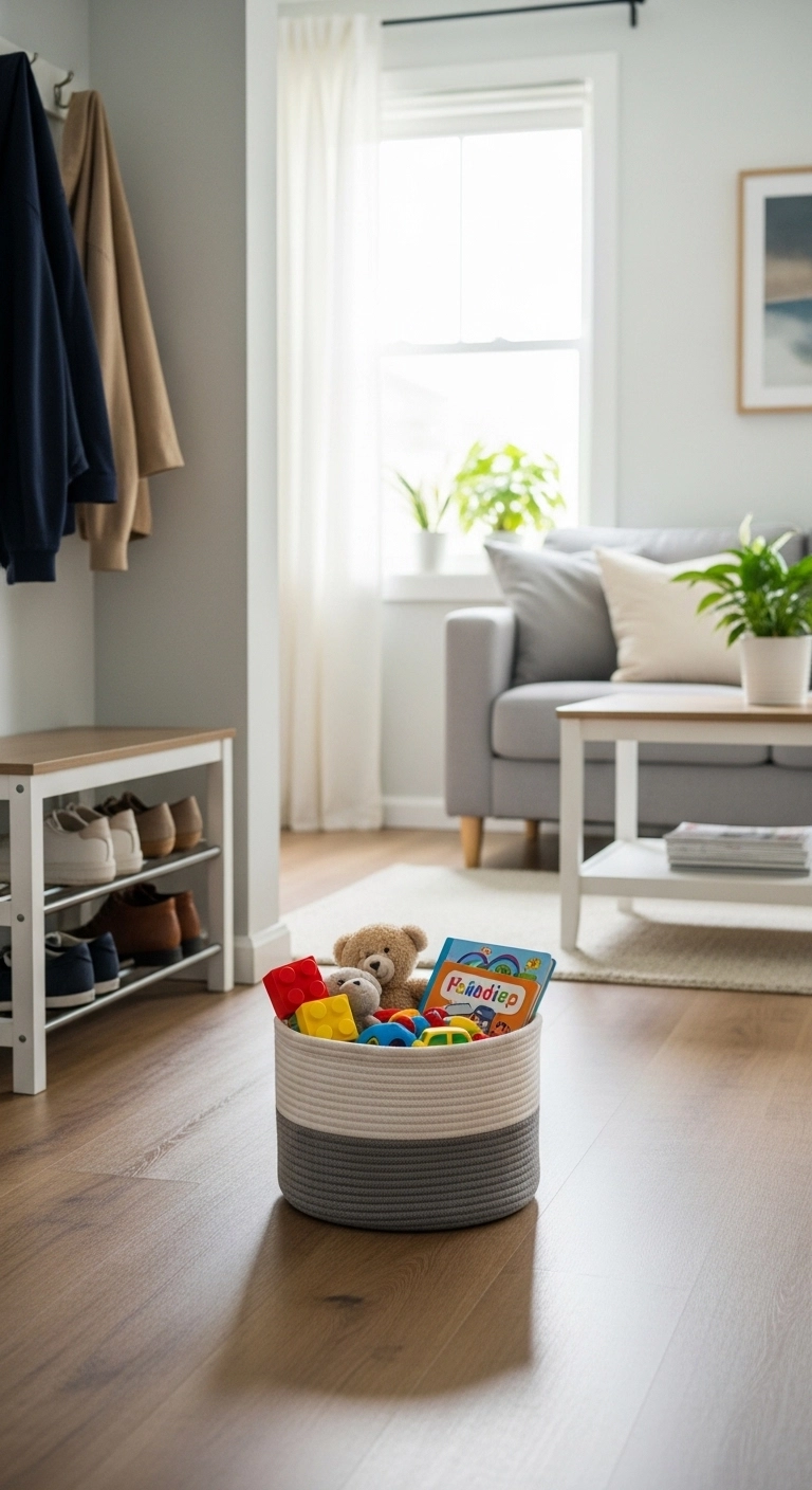 toy storage solutions with a reset basket for wandering toys