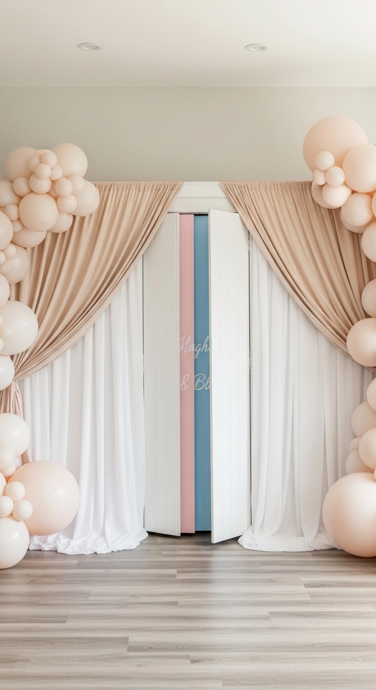 DIY gender reveal ideas with a reveal wall and backdrop