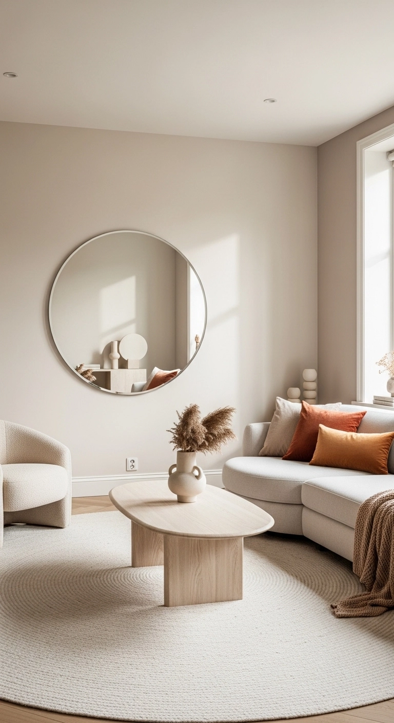 house decor with rounded shapes in a modern warm living room