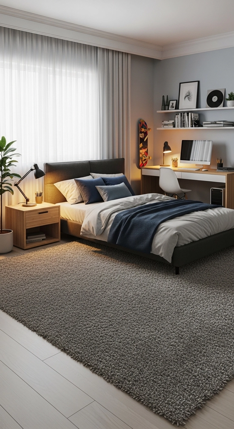 teenage boy bedroom ideas with a large area rug