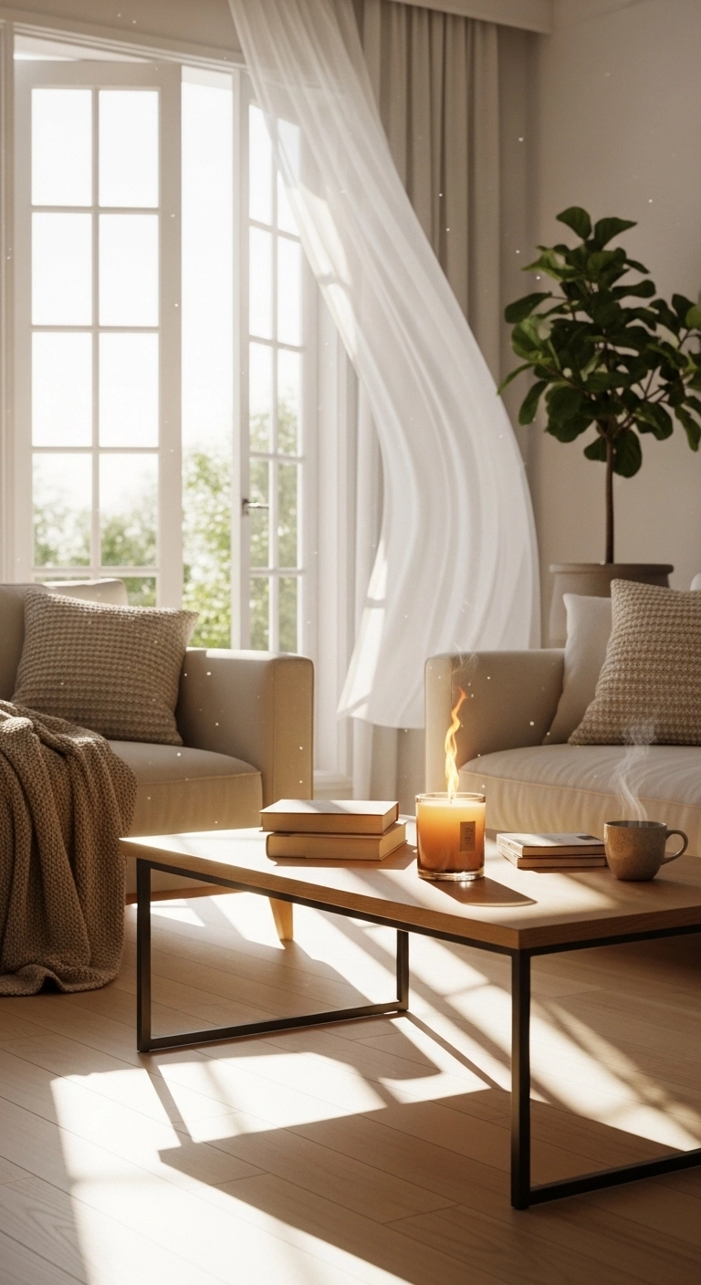 house decor with candlelight and soft cozy living room details