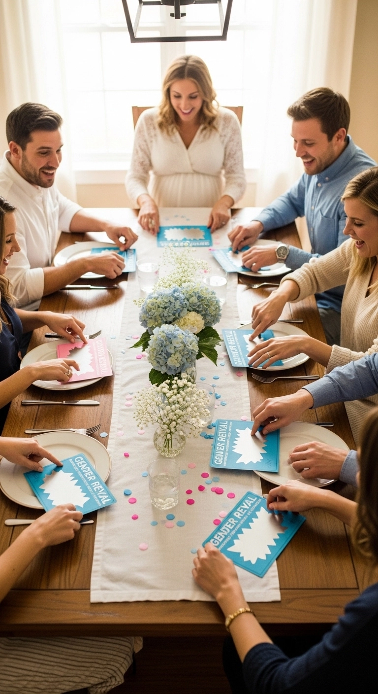 DIY gender reveal ideas with scratch cards for guests
