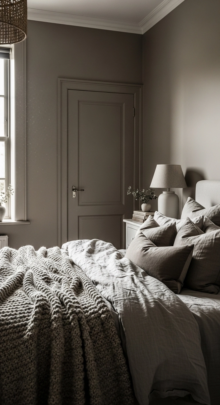 Door painting ideas showing a taupe door painted to match the room walls